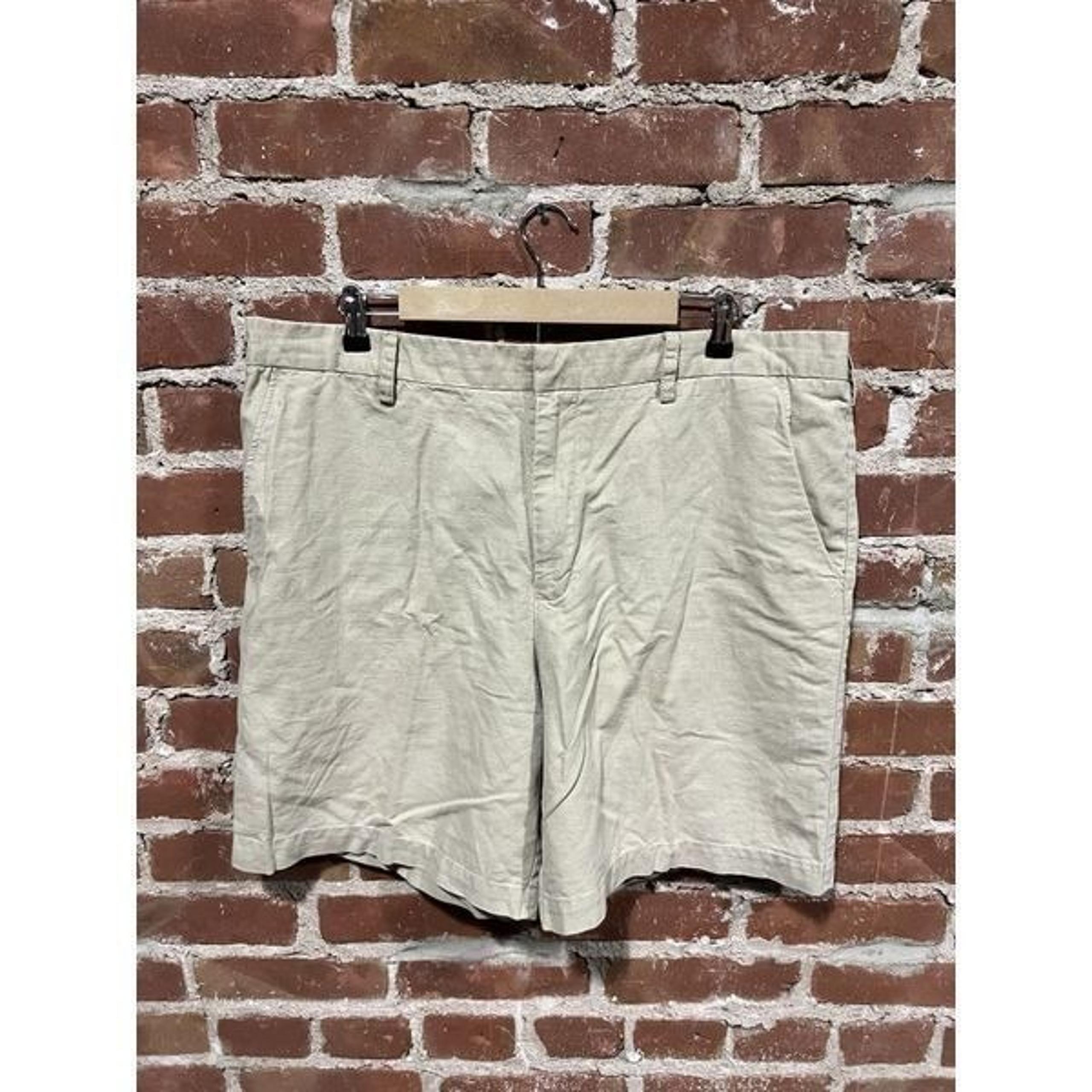 Men's Shorts Size 42 Linen Blend Chino Flat Front Khaki Tan - Breakwater