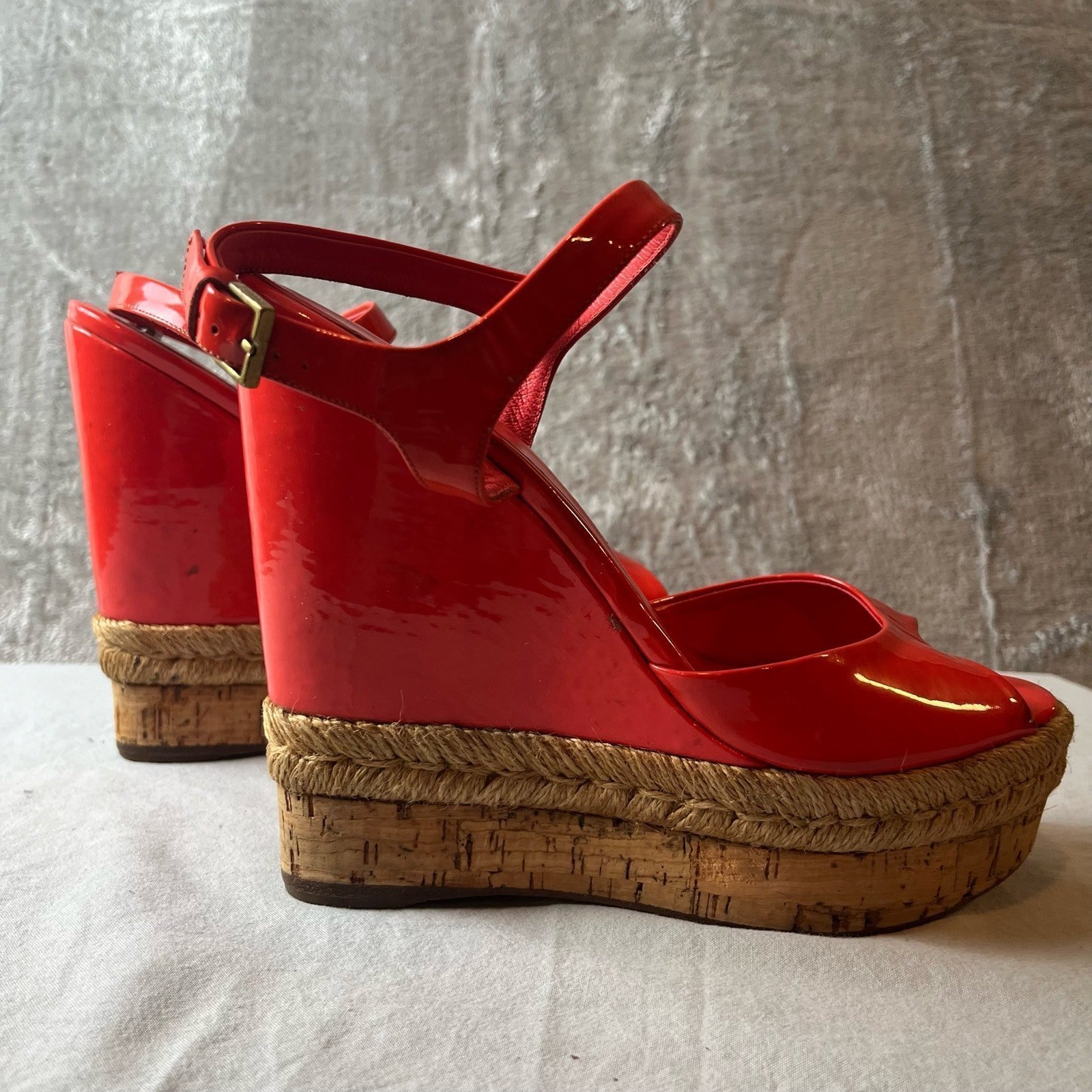 Gucci Coral Patent Leather Espadrille Heels Women’s Size 6.5