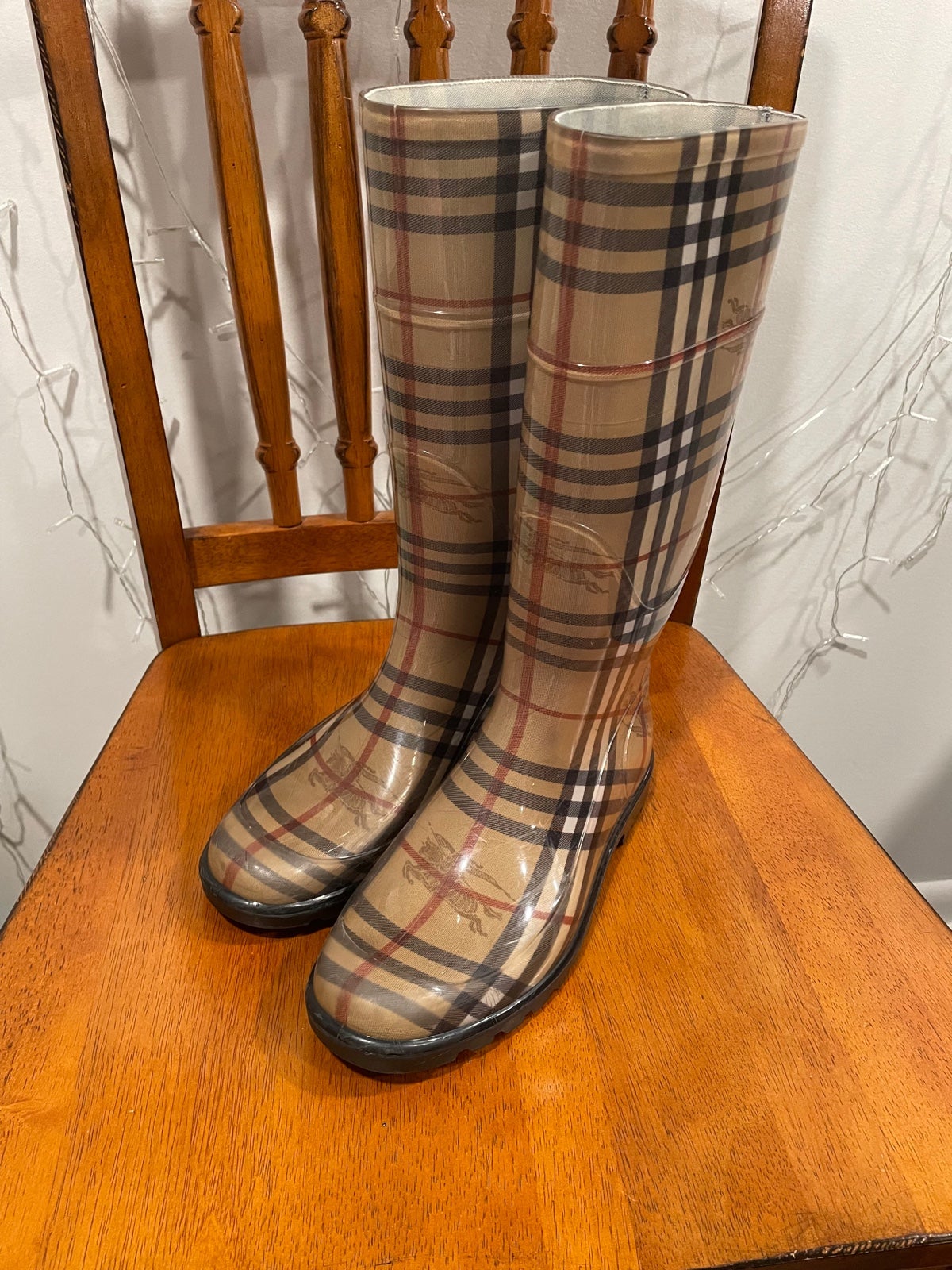 Burberry plaid rubber rain boots