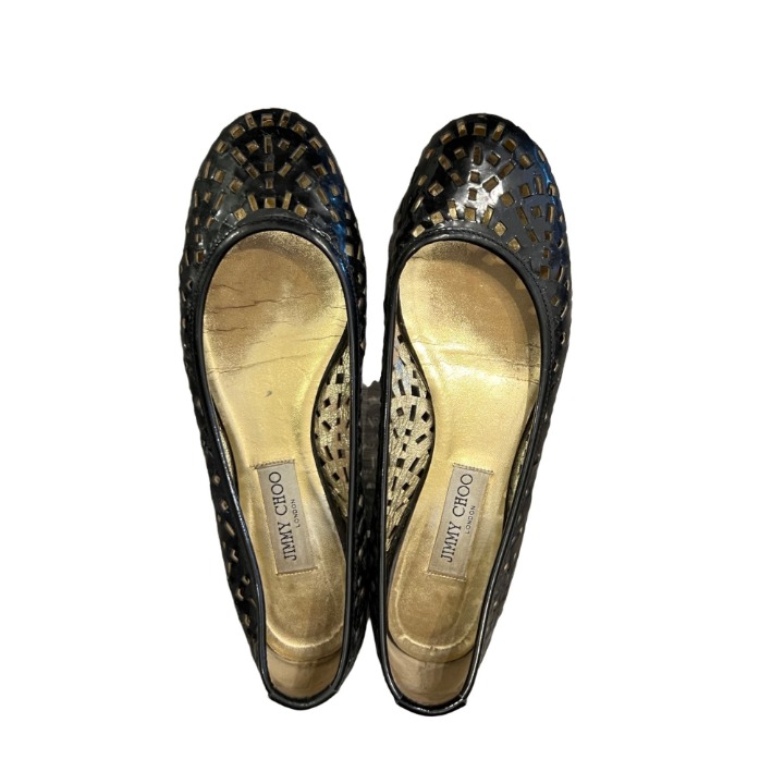 Jimmy Choo Perforated Ballet Flats Black Leather Size IT 40 / US 10