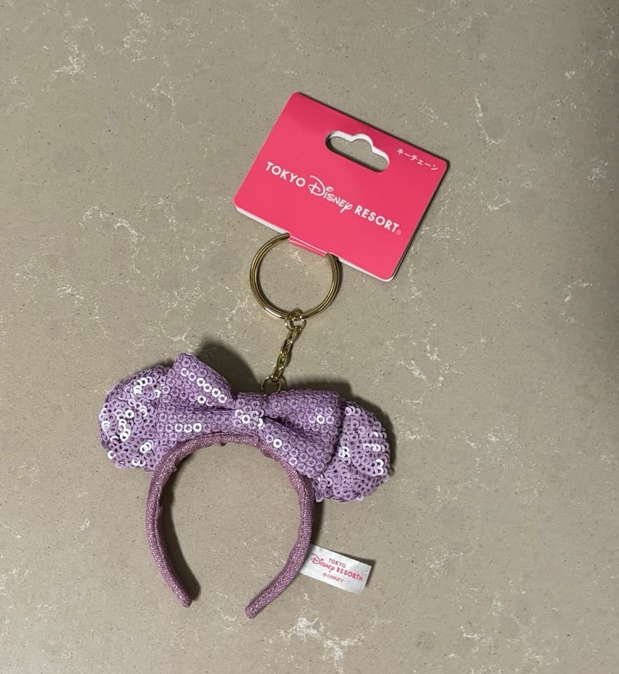 Disney Tokyo Disney Resort Purple Sequins Mini Minnie Ears Keychain NWT