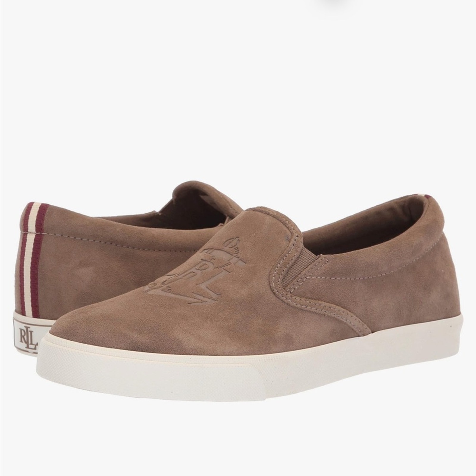 Lauren Ralph Lauren Ricci suede slip on shoes leather logo Sneaker khaki Sz 9