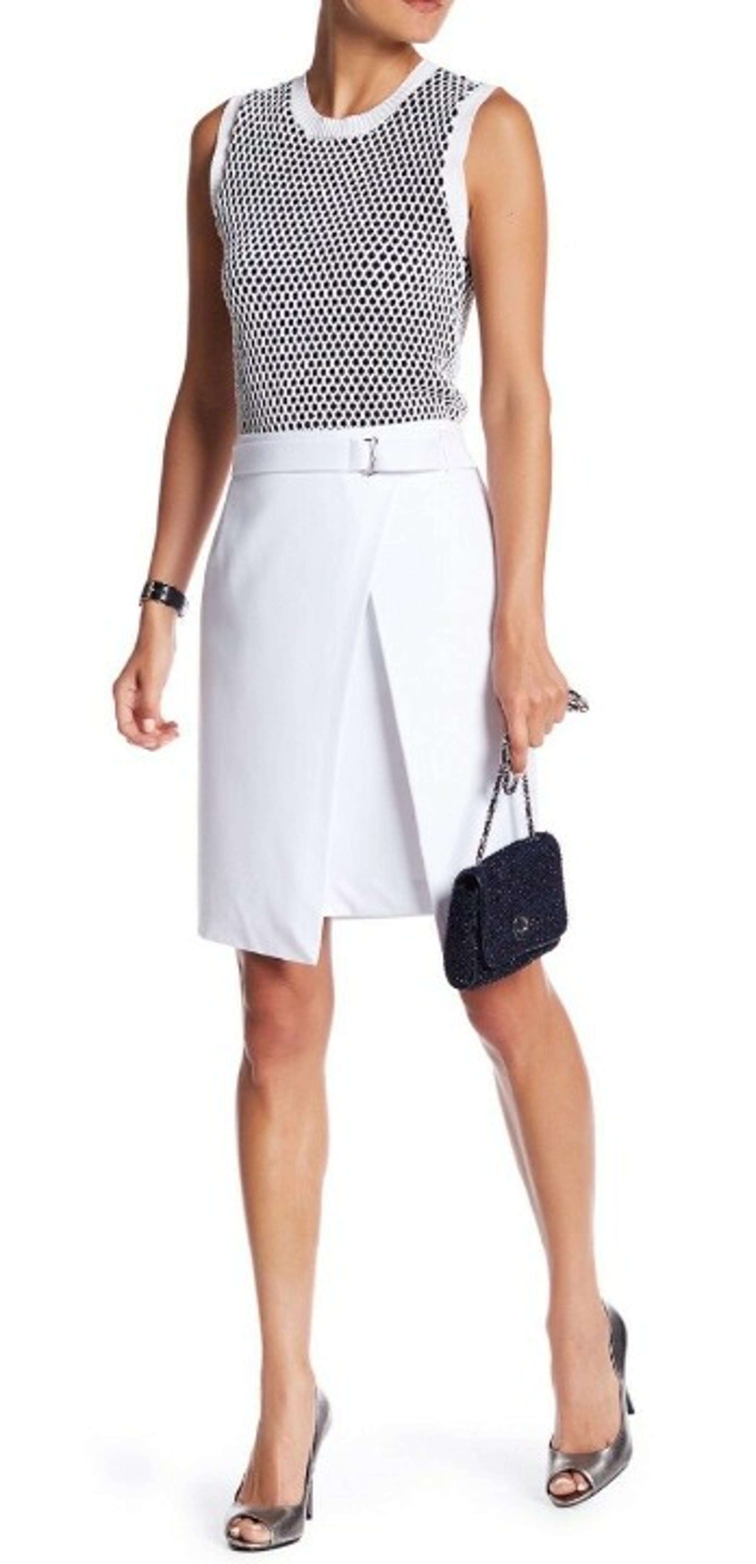 *3 DAY SALE* NWT $98 Amanda & Chelsea Faux Wrap D-Ring Skirt - White Size 8