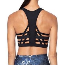 Whisper Sports Black Strappy Unique Bra Large Gym Yoga Sporty Active
