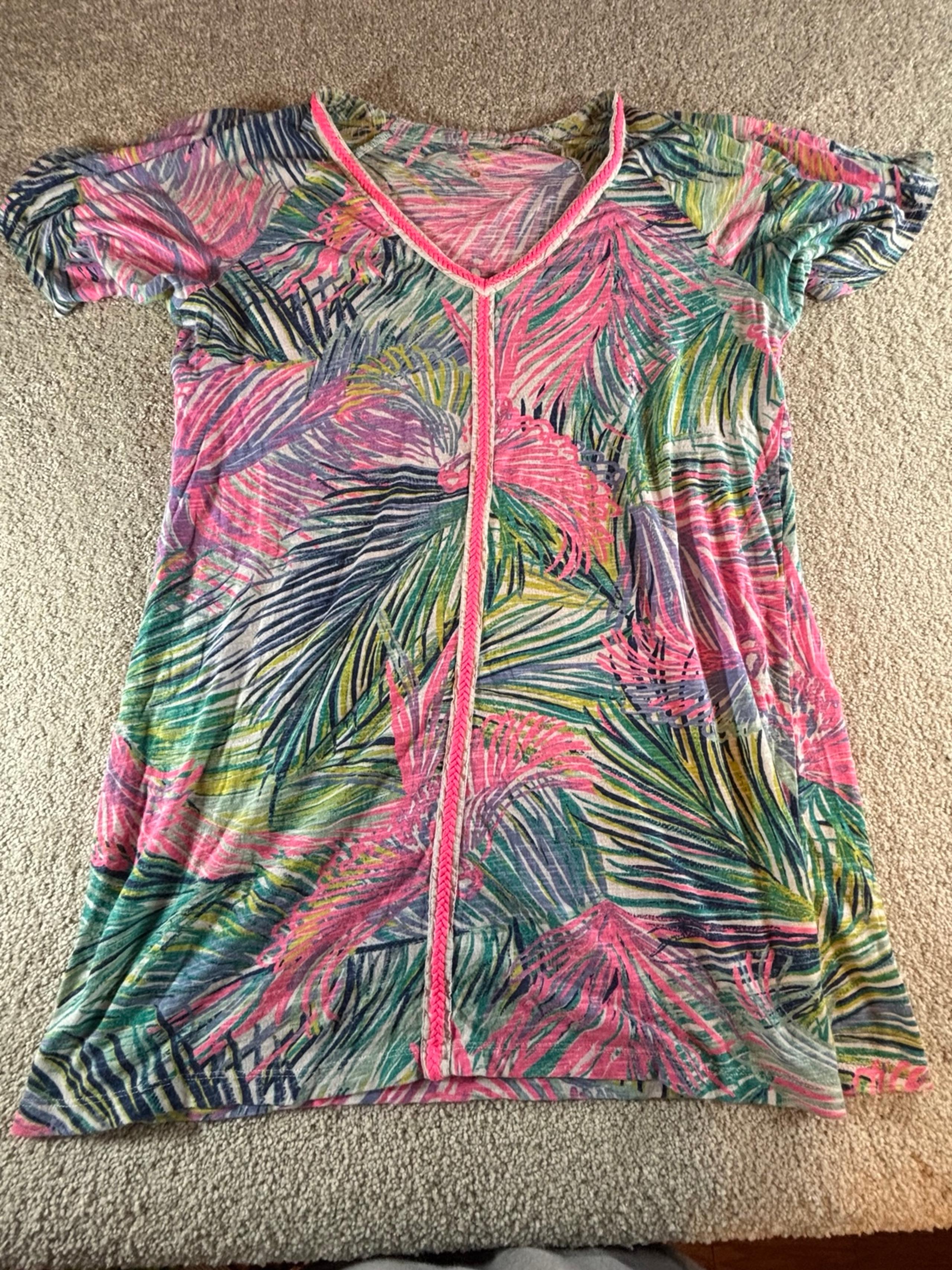 Lilly Pulitzer Women's Short Sleeve Swimsuit Cover Up Dress Breaded Trim