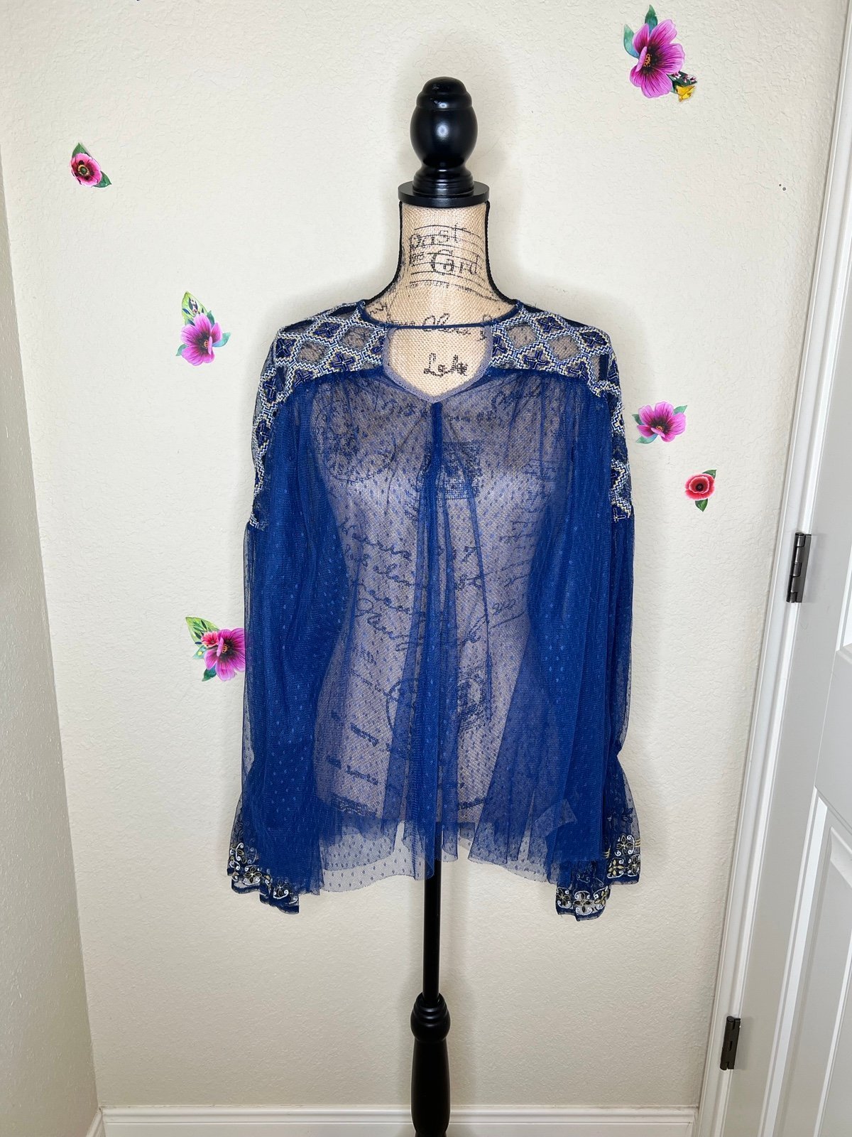Free People Joyride Sheer Embroidered Ruffle Top