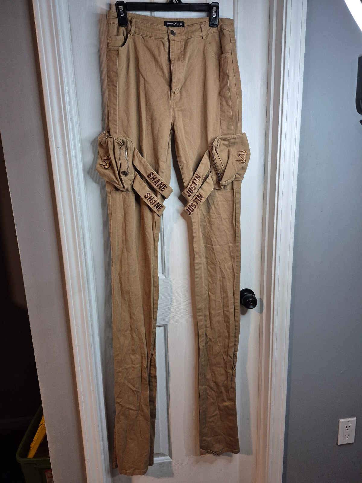 Men's Shane Justin Cargo Jeans With Pockets Tan Size M