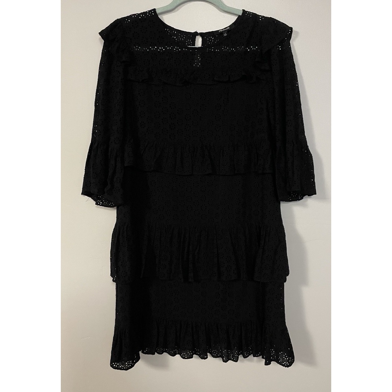 Madewell Waterlily Eyelet Dress Size 6 Black Bell Sleeves Wedding Formal