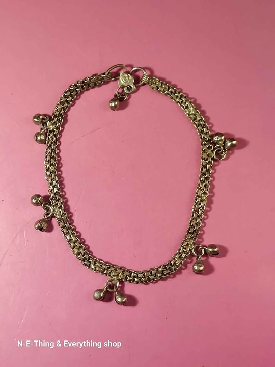 Vintage Gypsy Bell Silver Anklet Marked: P 10 in. Silver-tone Stainless Steel F