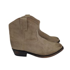 Steve Madden Autry Western Bootie Suede Leather Boots Ankle Short Womens 7 Beige