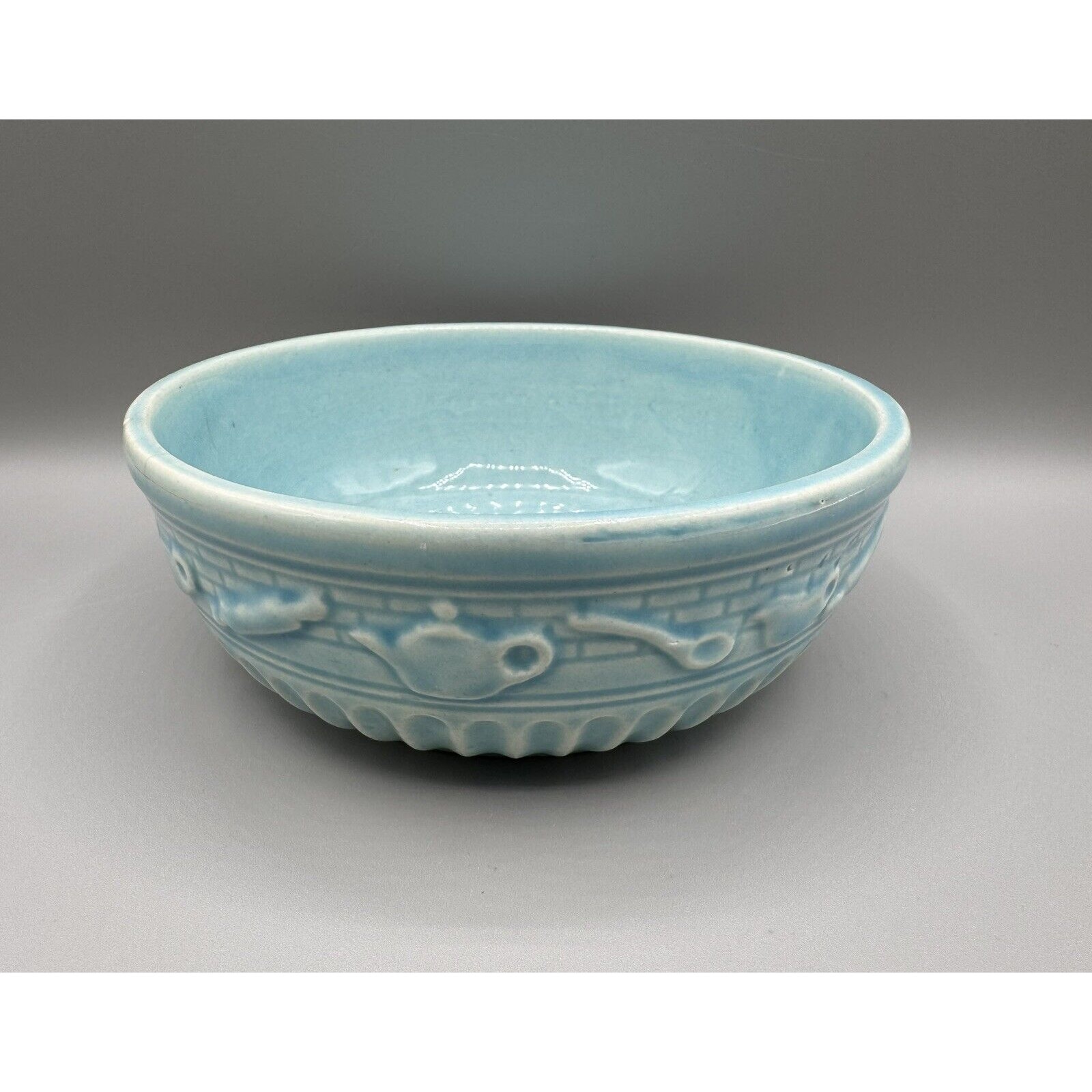 Vintage RRP Co Roseville Cereal Bowl 1930s Baby Blue Rolling Pin Design