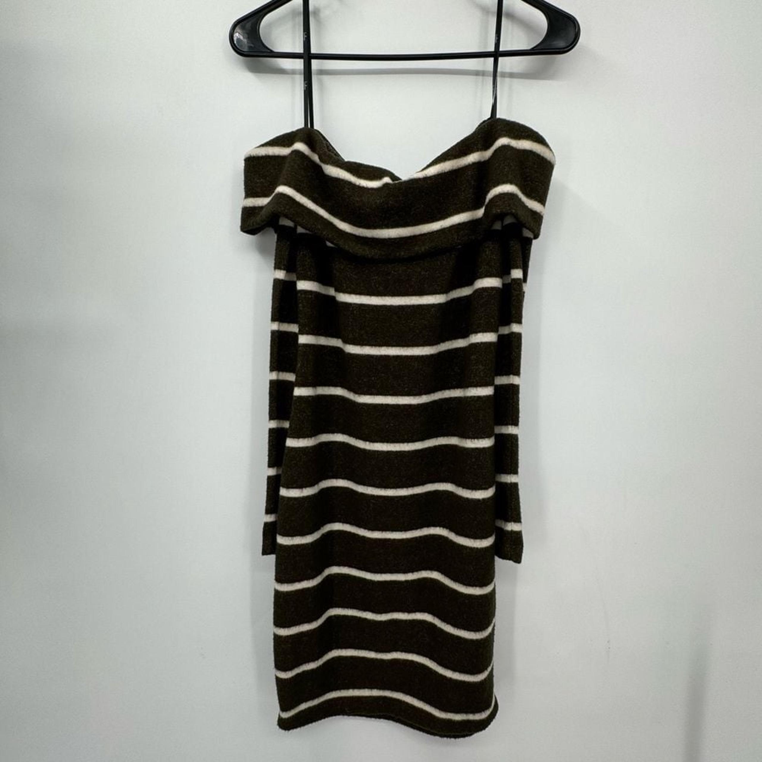 Lulus Nella Olive Green Striped Off-the-Shoulder Sweater Dress Size Small