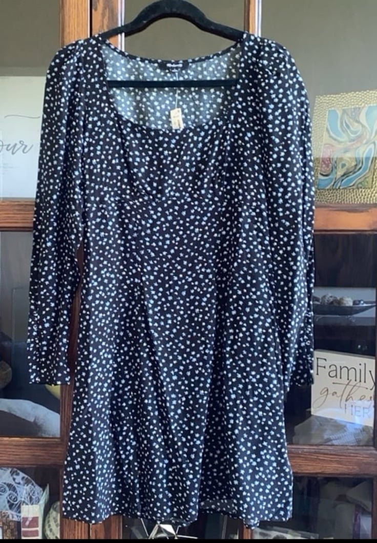 NWT NEW MADEWELL WOMENS SZ 0 long sleeve dress black floral XS