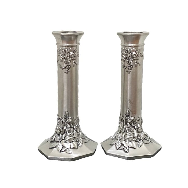1993 Royal Albert Ltd Seagull Canada Old Country Rose Pewter CandleStick Holders