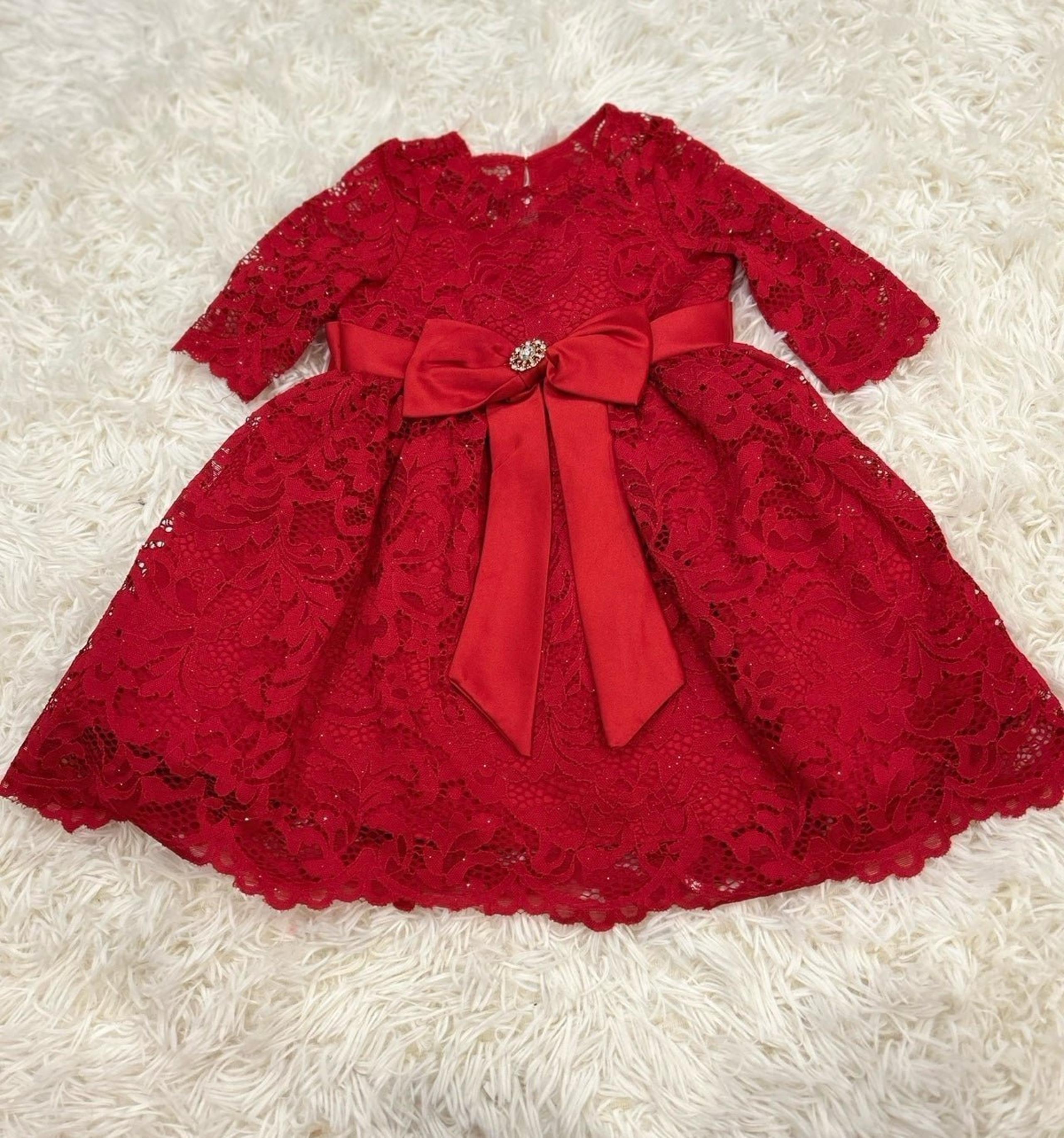 Red Lace Dress with Large Bow - size 12 months