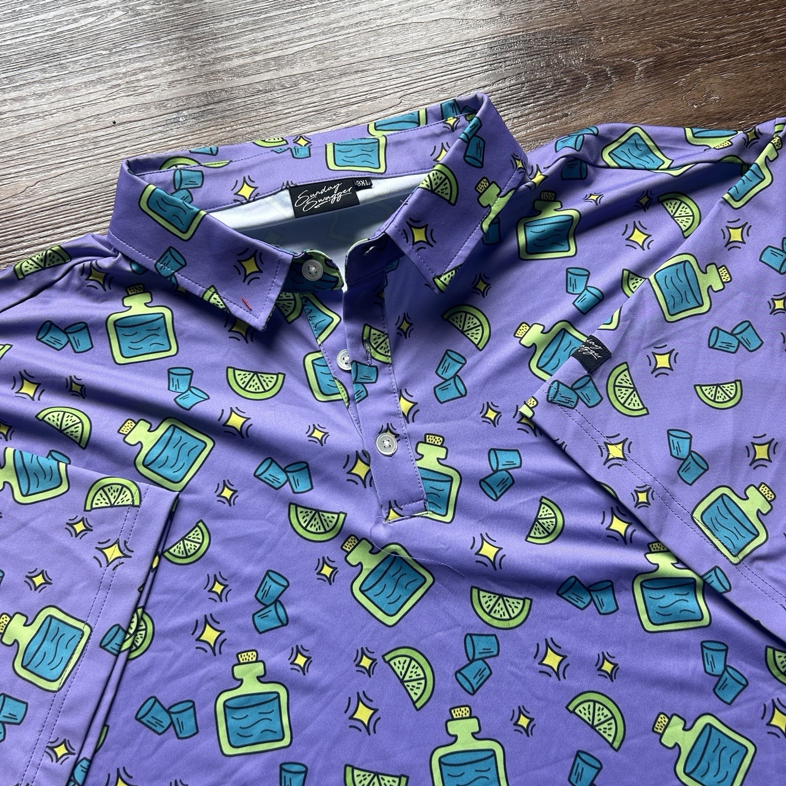 Sunday Swagger Polo Shirt Men's 3XL Purple Cocktail Pattern Performance Golf