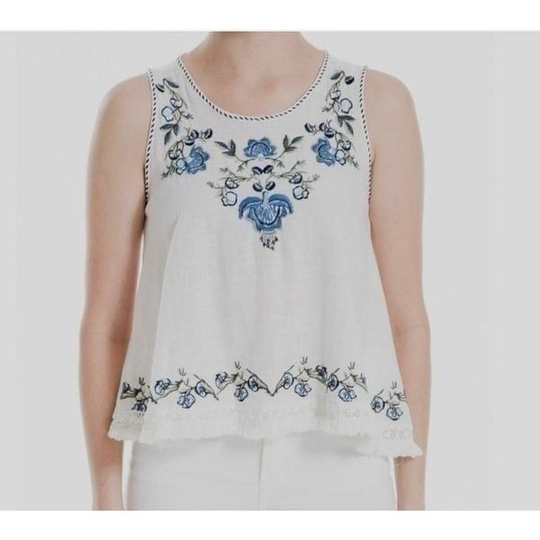 NWT Max Studio Women's White Floral Embroidered Lace-Trimmed Tank Top XS