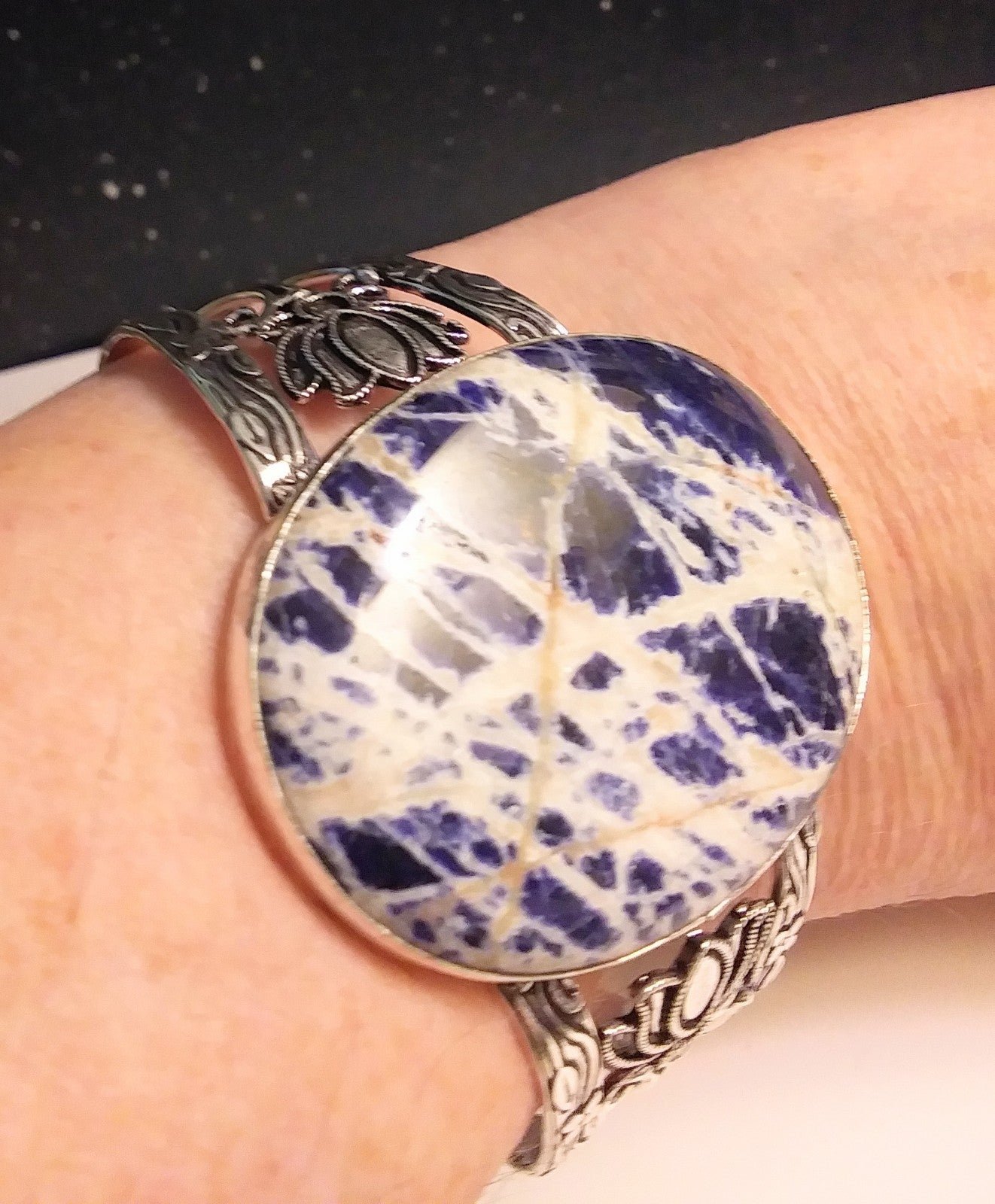Stunning 925 Sterling Silver Sodalite Cuff Bracelet