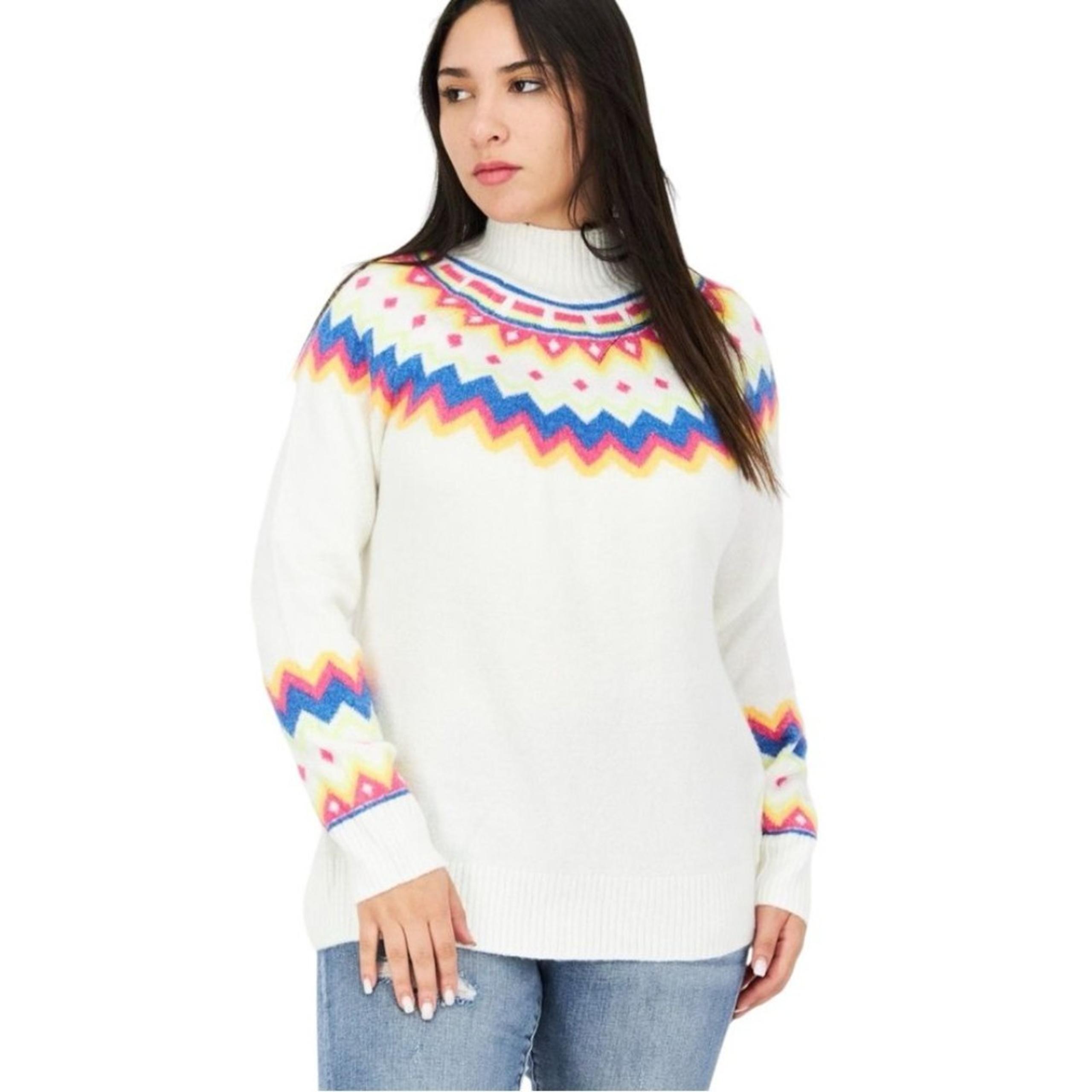 Vince Camuto Fair Isle Mock Neck Knit Sweater Size Medium