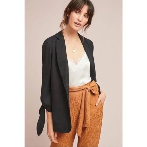 Cartonnier Anthropologie Lloyd Black Single Button Tie Sleeve Blazer Jacket nwt