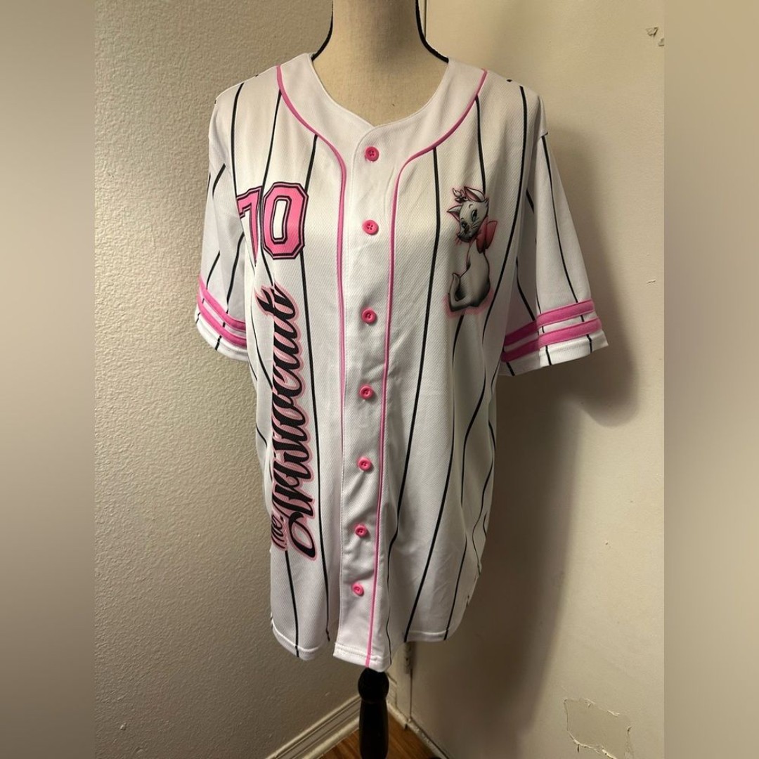 Disney White and Pink Button Down Shirt with Pinstripes