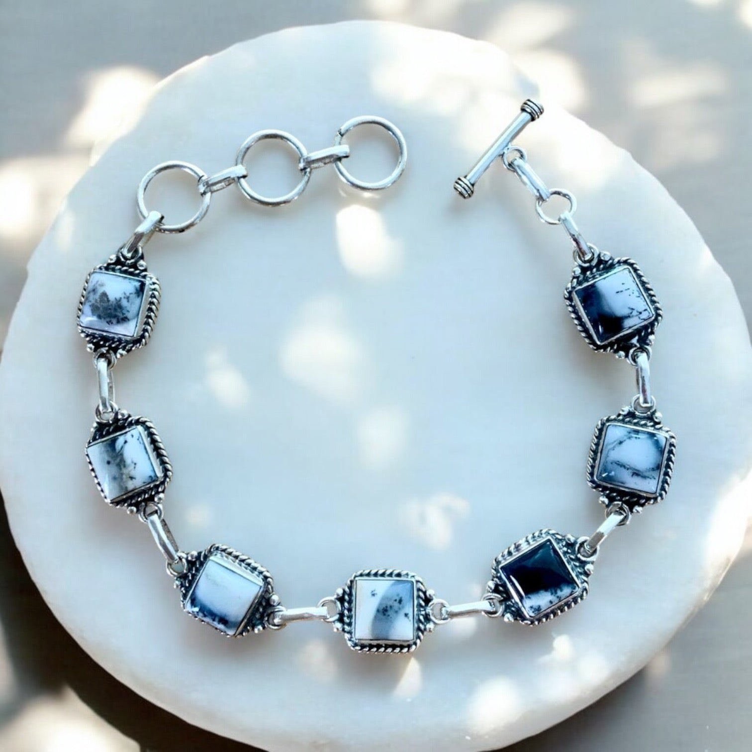 Dendritic Opal Solid 925 Sterling Silver Bracelet