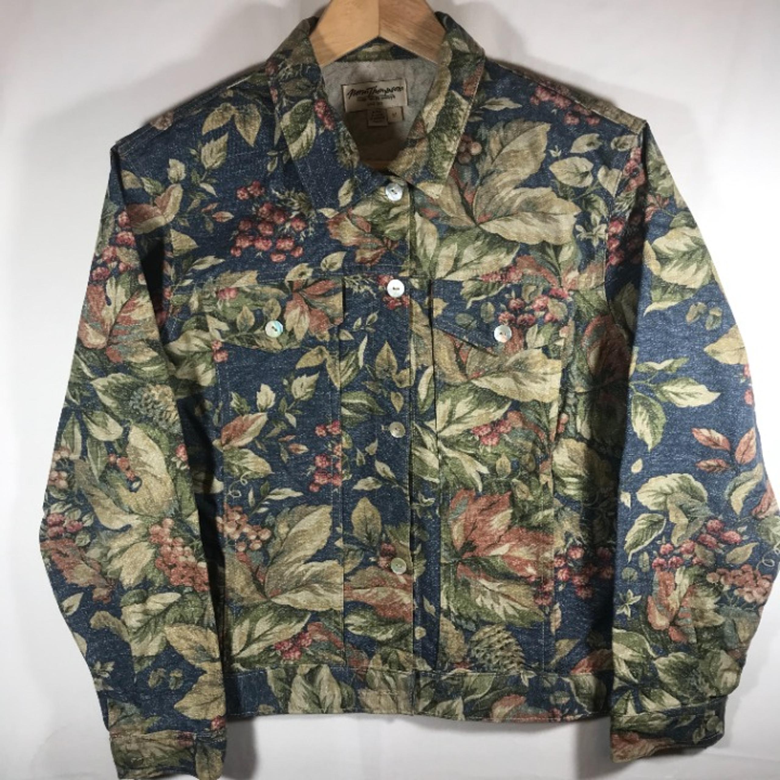 Norm Thompson Women's Medium Multicolor Floral Long Sleeve Denim Canvas Jacket