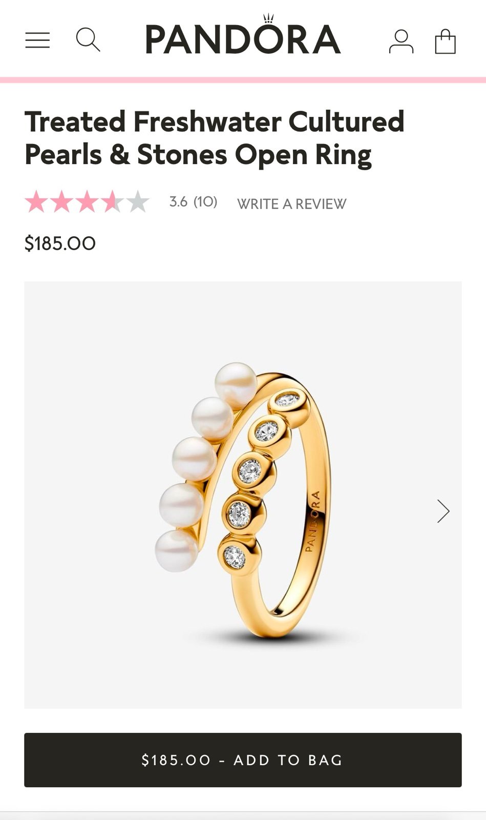 NEW Pandora Treated Freshwater Cultured Pearls & Stones Open Ring