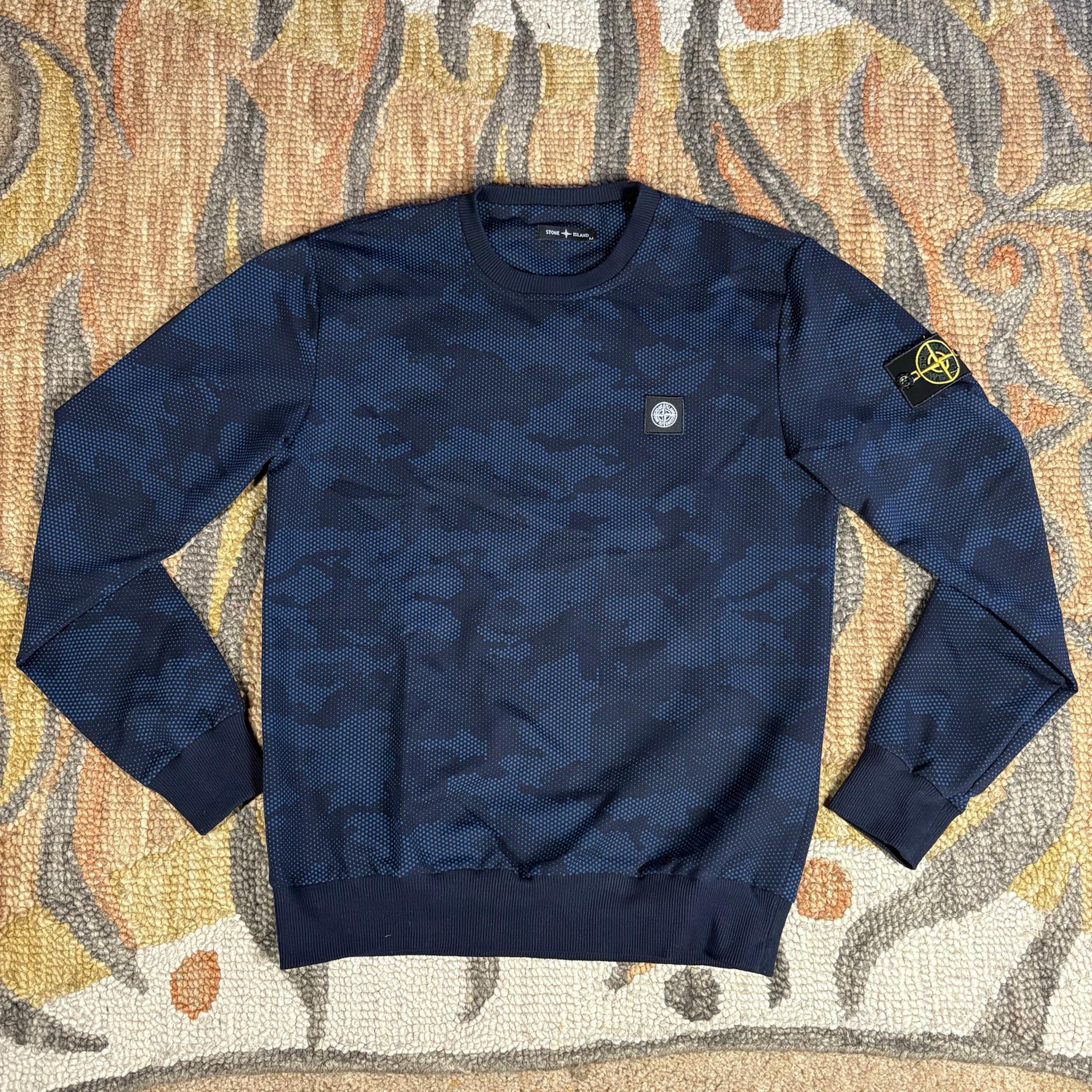 Stone Island Blue Camo Crewneck Sweatshirt Mens Sz M Preowned