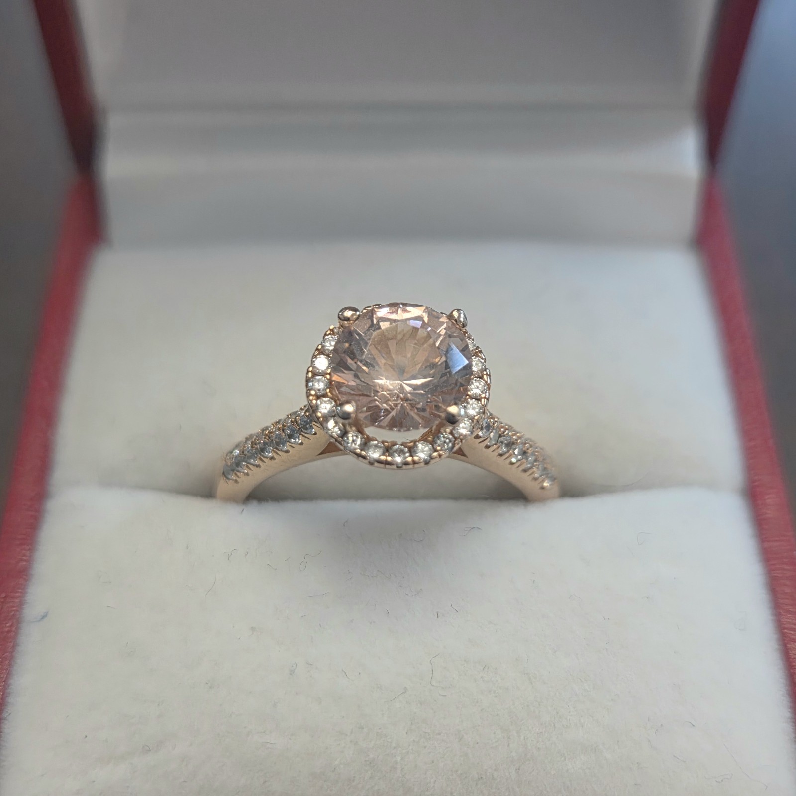 Genuine 2.5 ct morganite and white sapphire ring. 14k rose gold plated sz 6.5