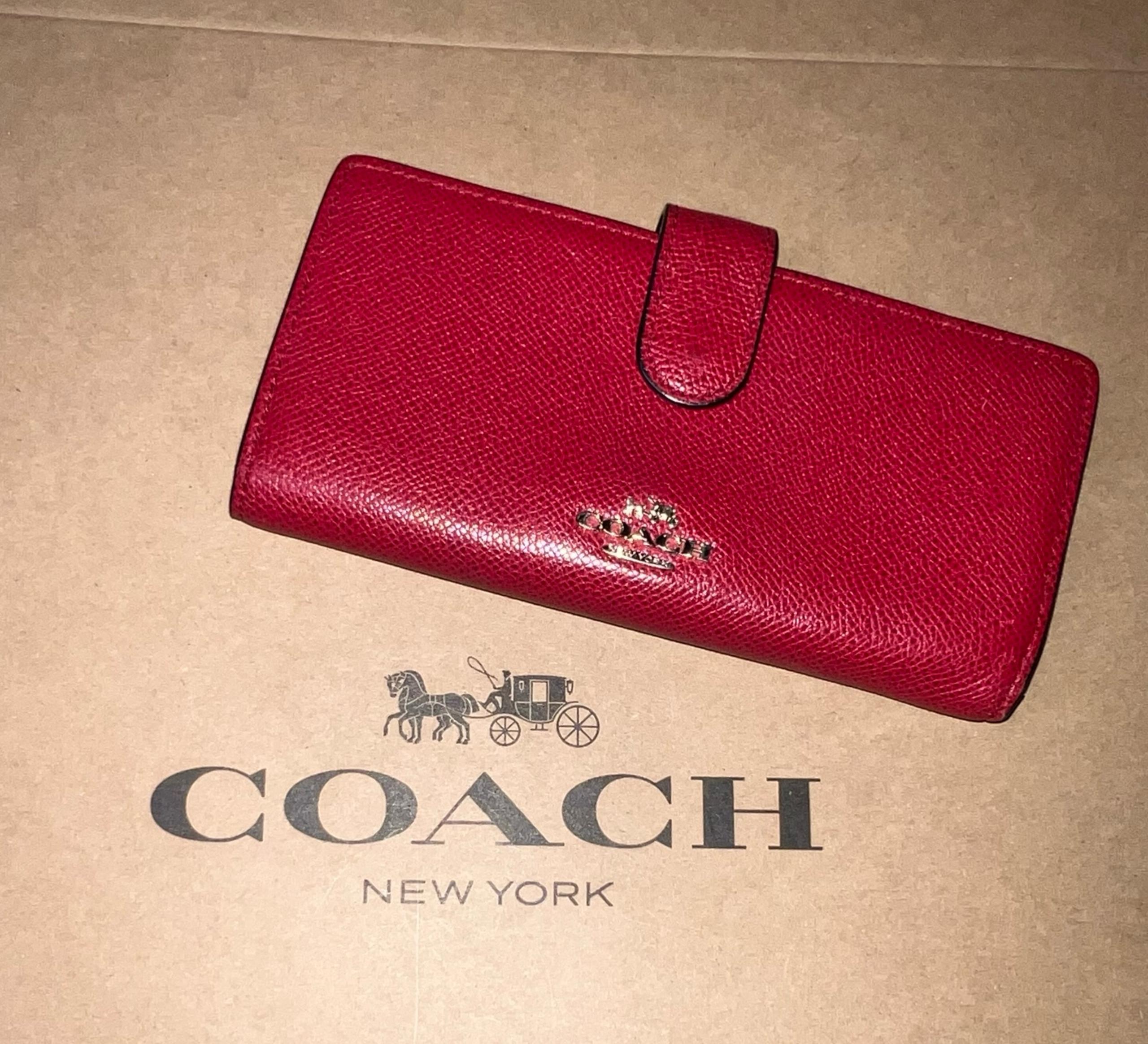 COACH Vintage Skinny Wallet In Embossed Textured Leather F52326 Gold/Red Current