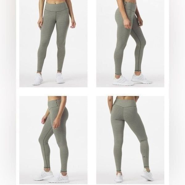 Glyder Green Moss & Ivory Oatmilk Stripe Sultry High Waisted Activewear Legging