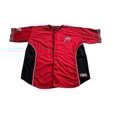 Fubu Sports Baseball Jersey 05 Embroidered Button Up Short Sleeve Black Red