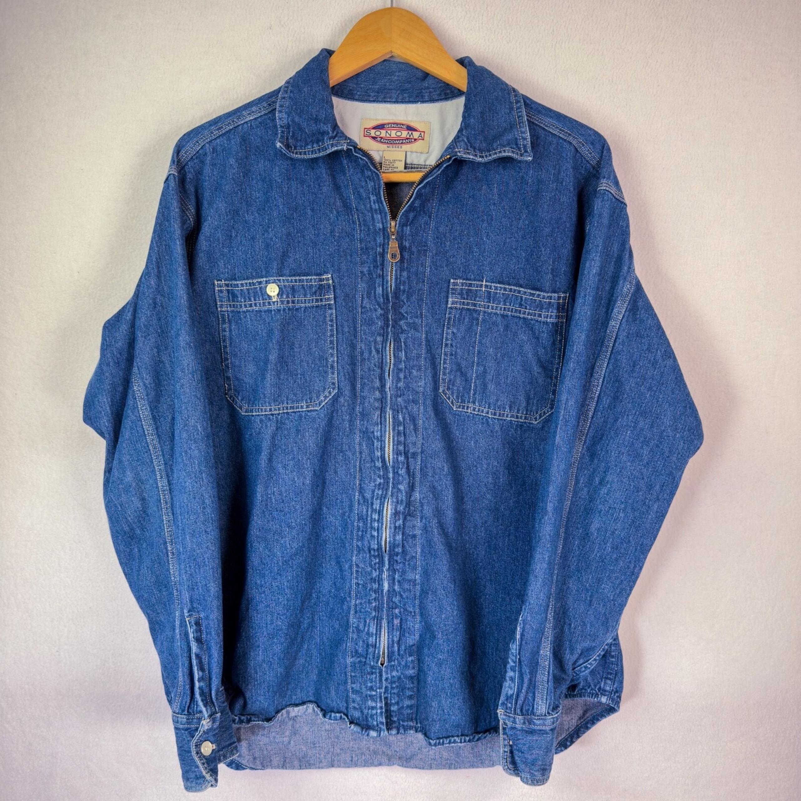 Sonoma Jean Company Vintage Denim Jacket Women's Large Full Zip Chore Barn 90s