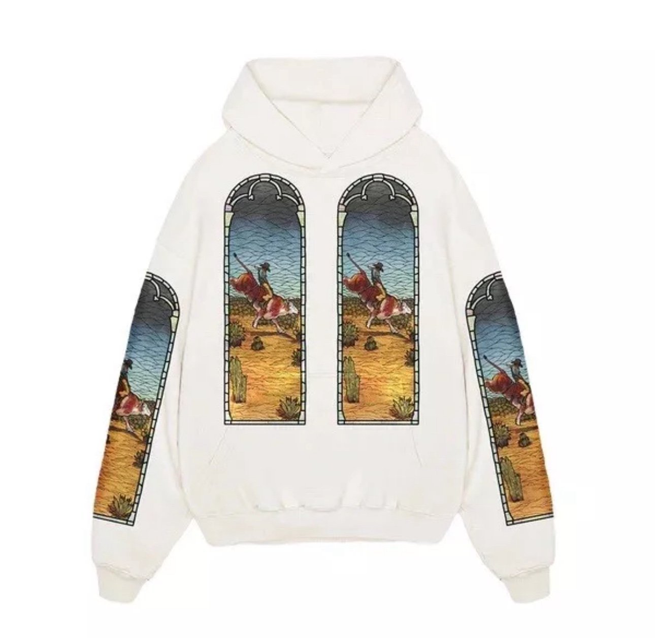 Hoodie Who Decides War x EST Gee El Toro Stained Glass Hoodie In Cream Size XXL