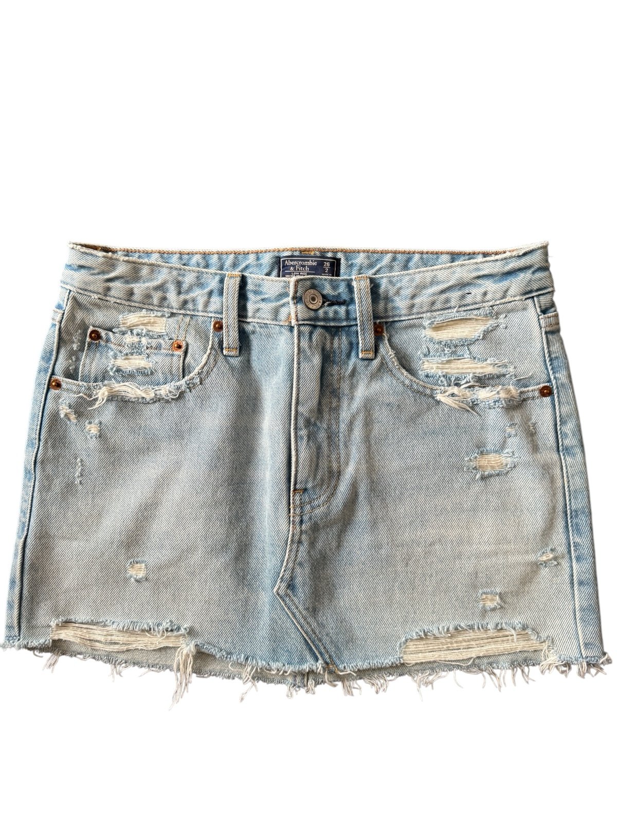 Abercrombie & Fitch Low-Rise Distressed Denim Micro Mini Skirt – Size 26 (2)