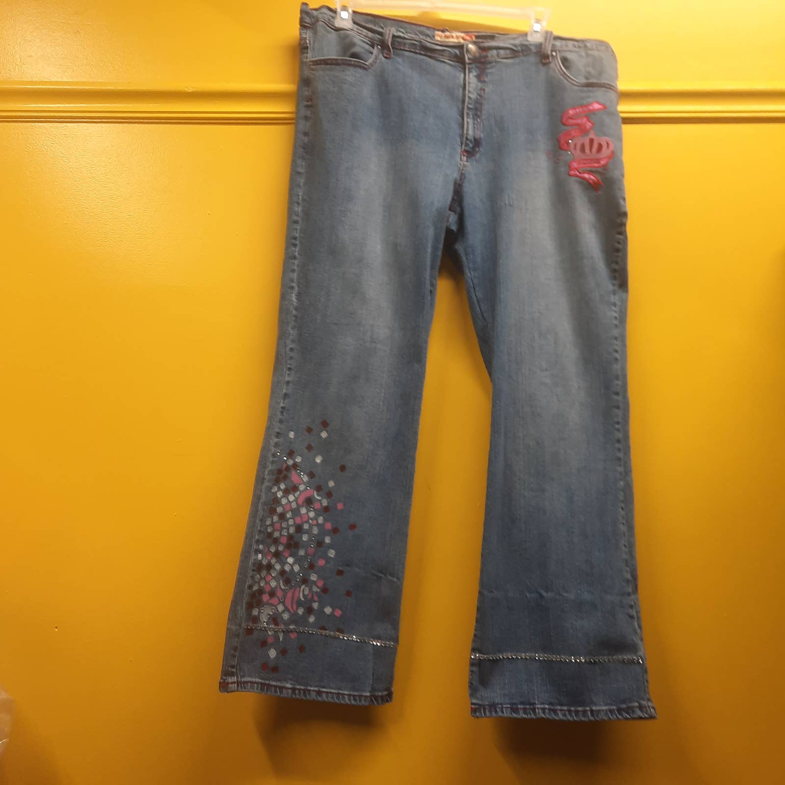 Old Skool Clothing embroidered painted flare jeans size 20