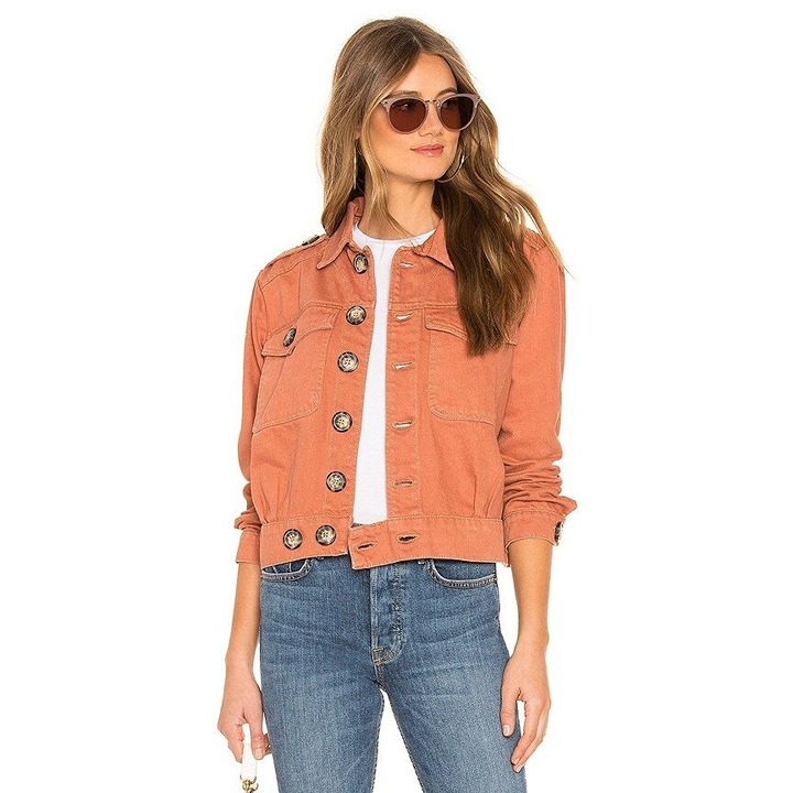 Free People M Terracotta Button-Up Denim Eisenhower Jacket NWT Crop 8266