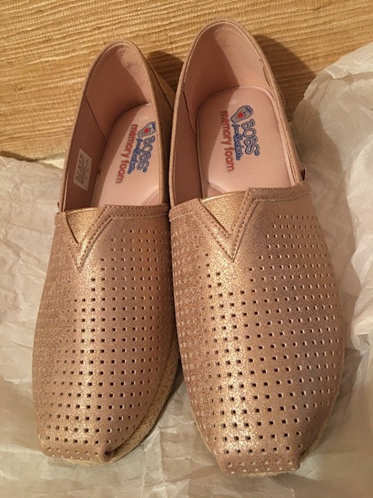 Bobs Skechers Metallic Rose Gold Memory Foam Espadrille Slip on Shoes Size 10