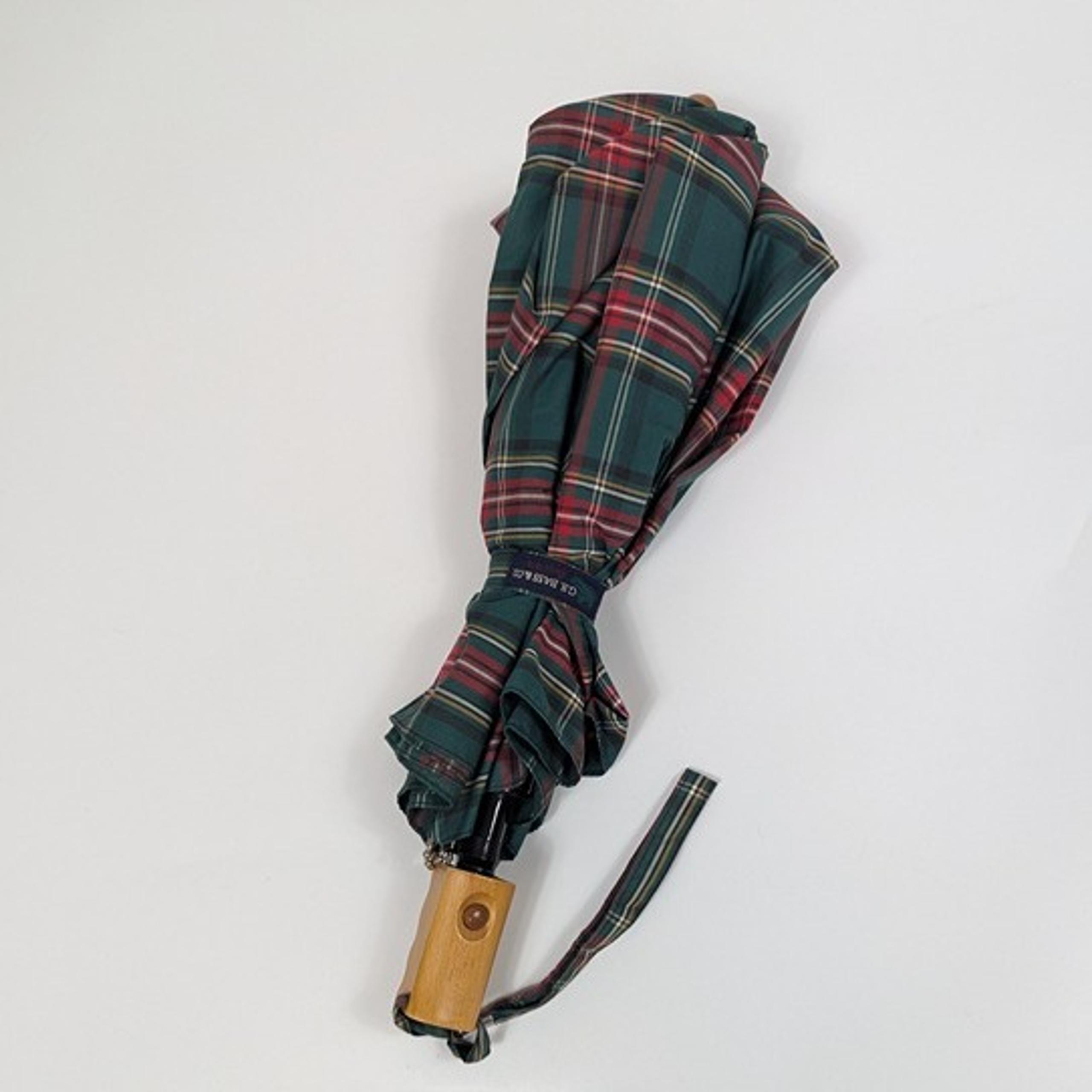 GH BASS CO. Tartan Plaid Umbrella Red & Green Vintage 1990's Preppy Old Fashion