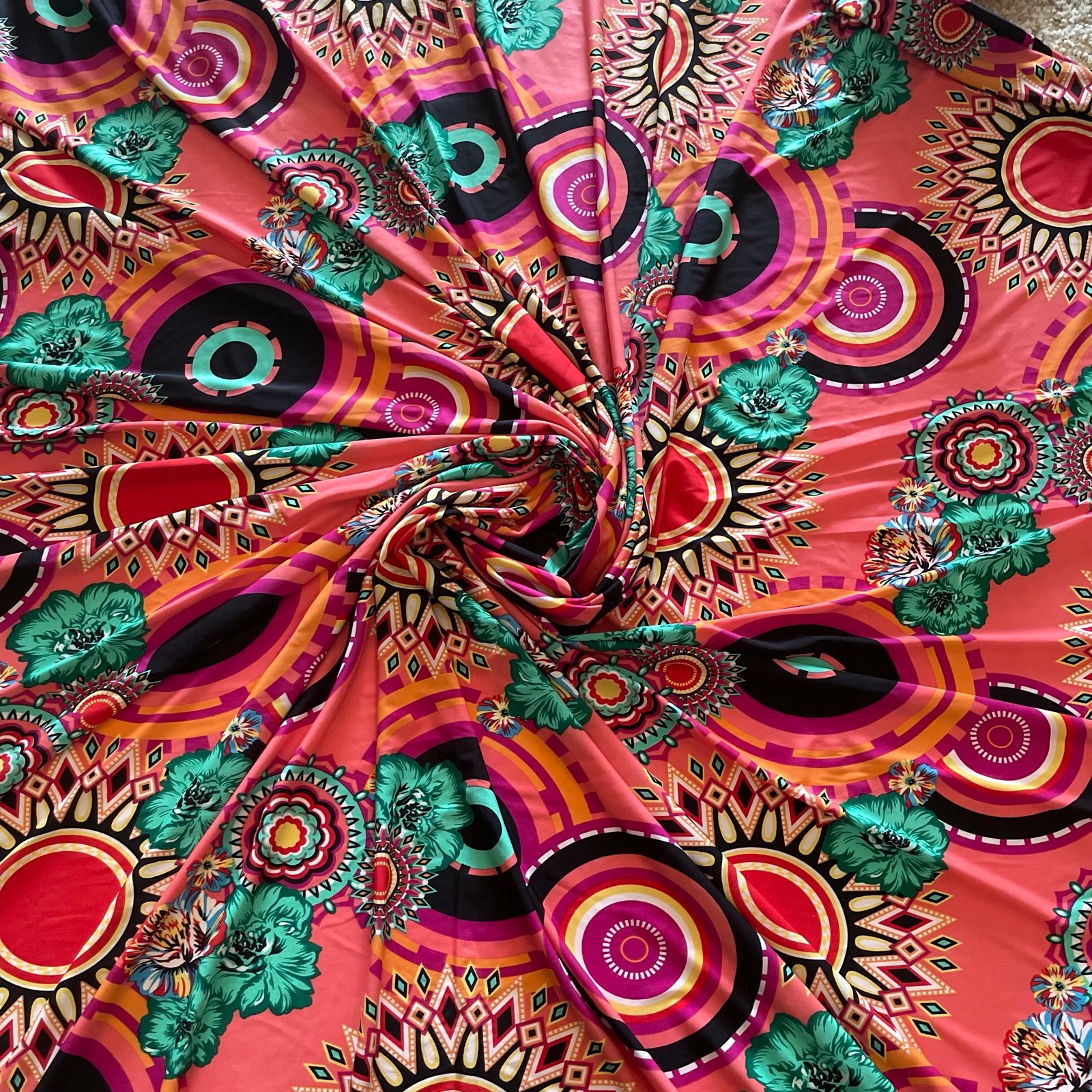 Floral Print Multicolor Stretchy Jersey Fabric