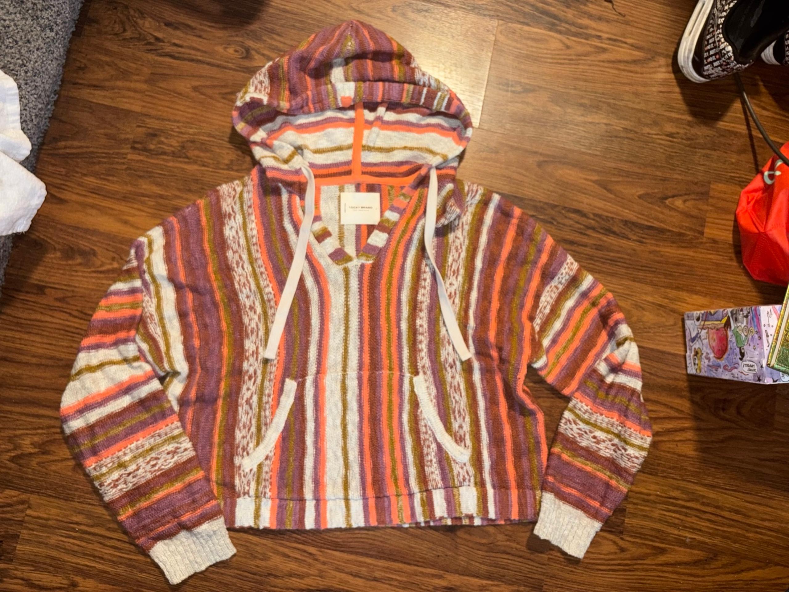 Lucky Brand Woman’s Large Knitted Hooded Cropped Sweater *NWOT*