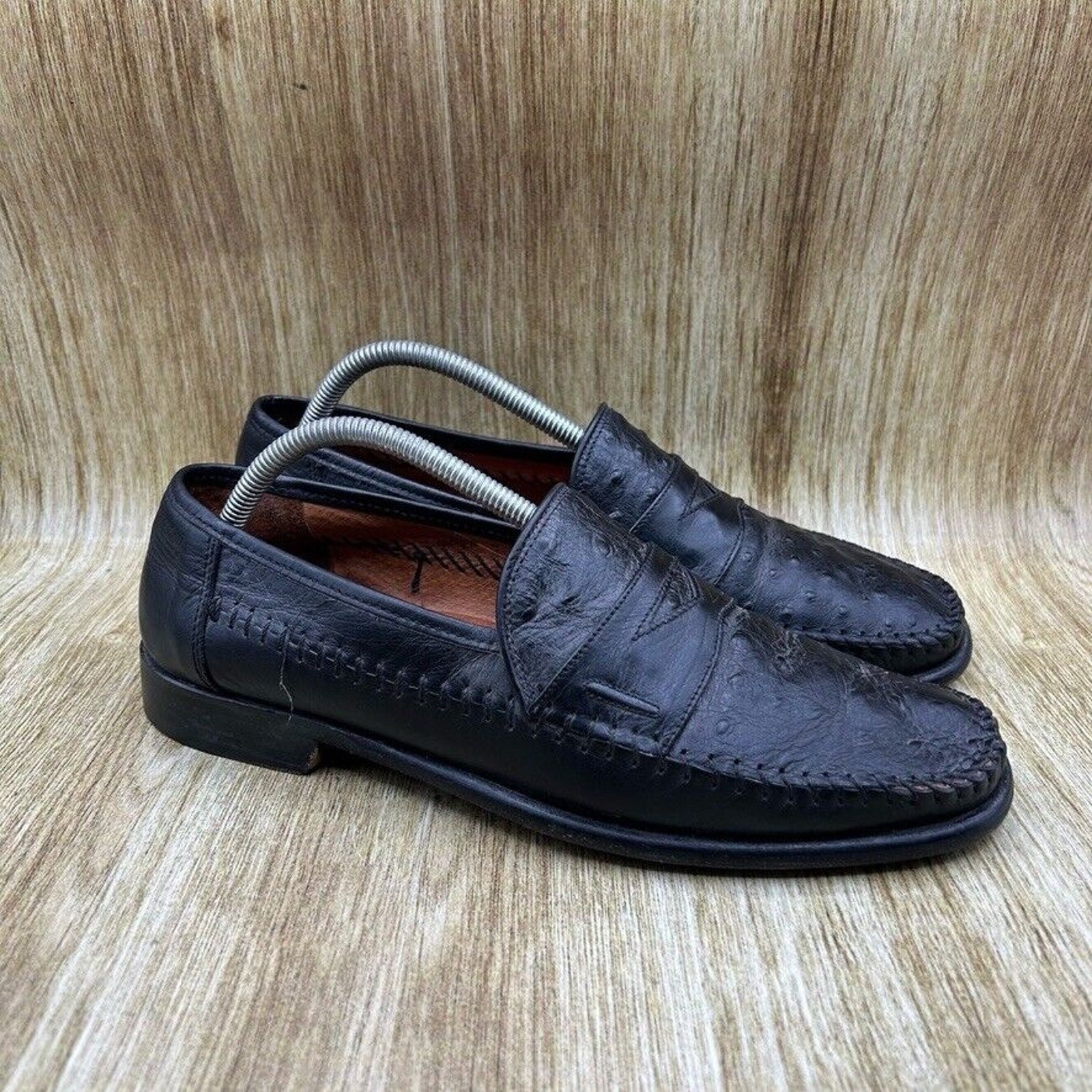 San Remo Genuine Ostrich Penny Loafers Men's Size 9.5 M Black Shoes Casual