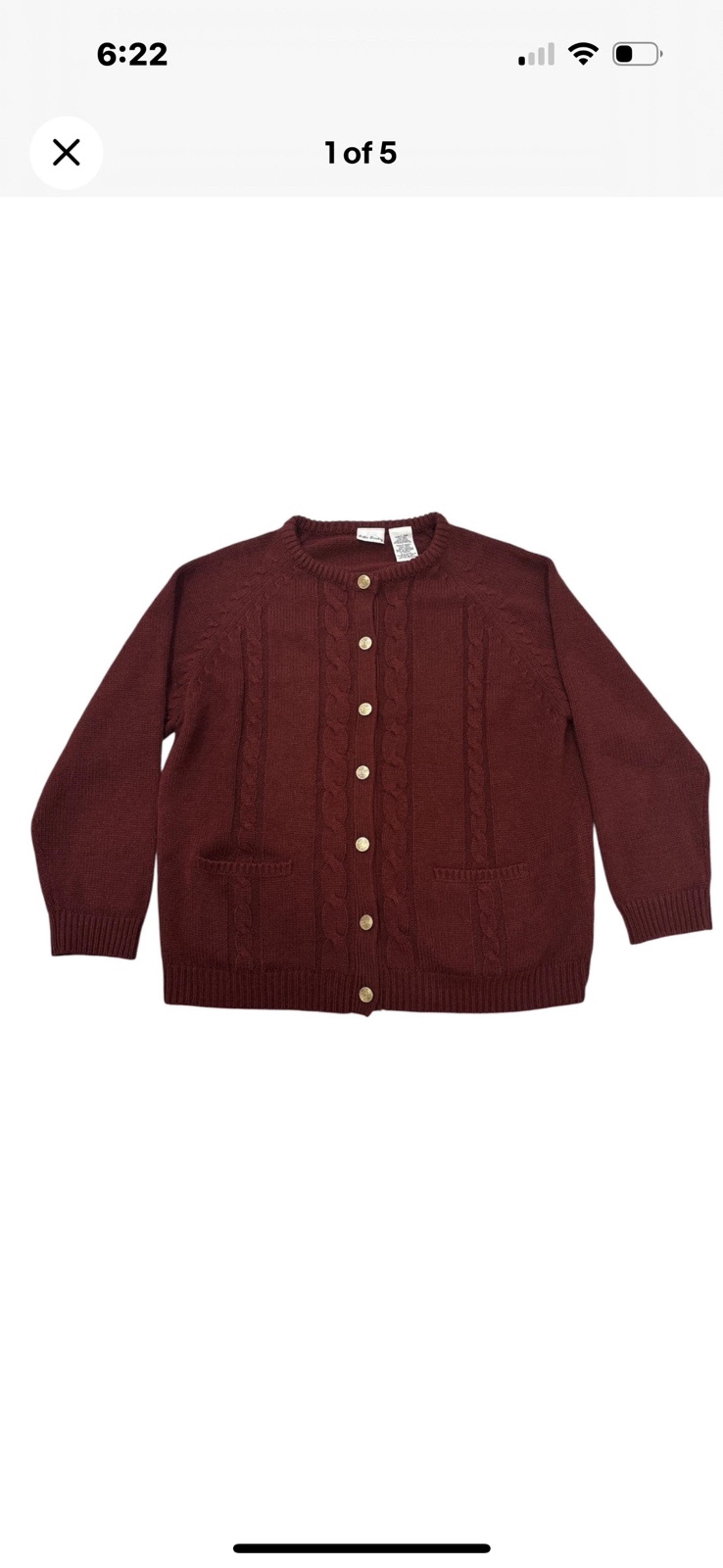 Vintage 90s Bobbie Brooks Cardigan Sweater Burgundy Gold Buttons Size L Pockets