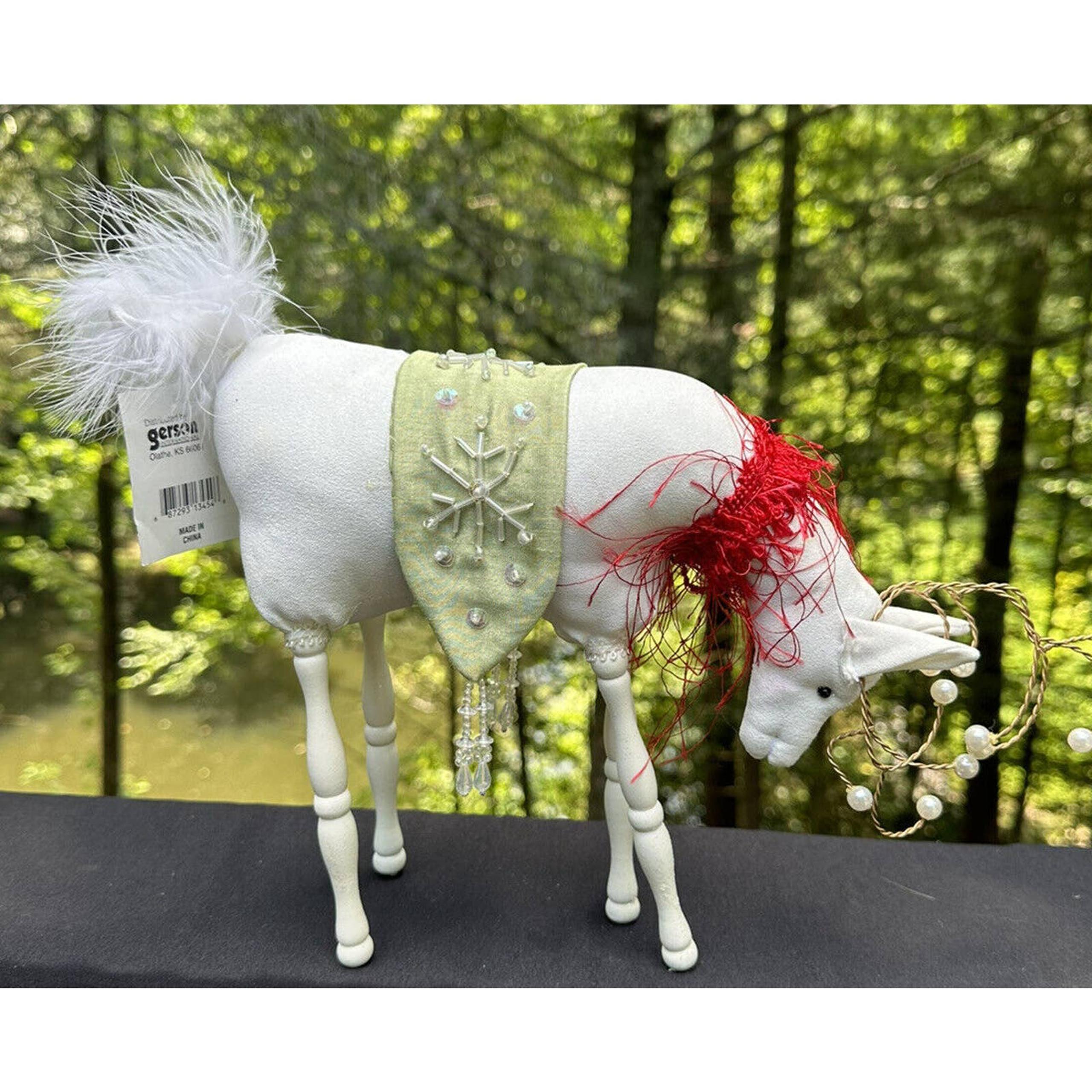 GERSON 13” White Christmas Deer Wood Legs Feather Tail Stunning S15