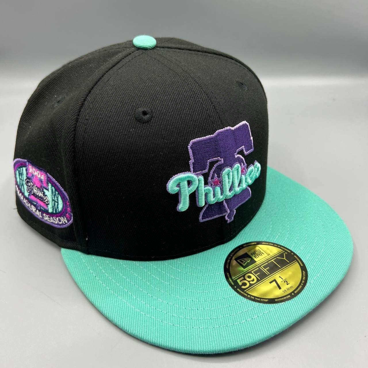Philadelphia Phillies Hat Men 7 1/2 Black Blue 59Fifty New Era Fitted Cap