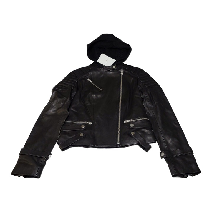 NWT A.L.C. Knight Leather Biker Jacket Hooded Zipper Moto Black Women's Sz 4