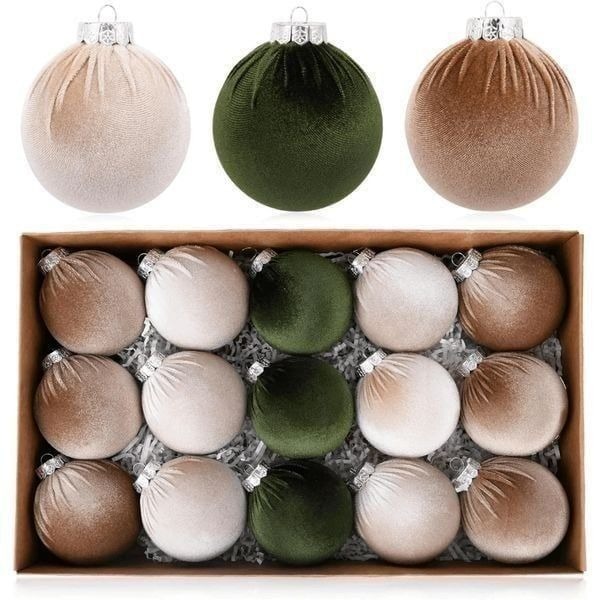 Brand New Luxe Velvet Christmas Ornaments 15 Pcs Flocked Balls Shatterproof Floc