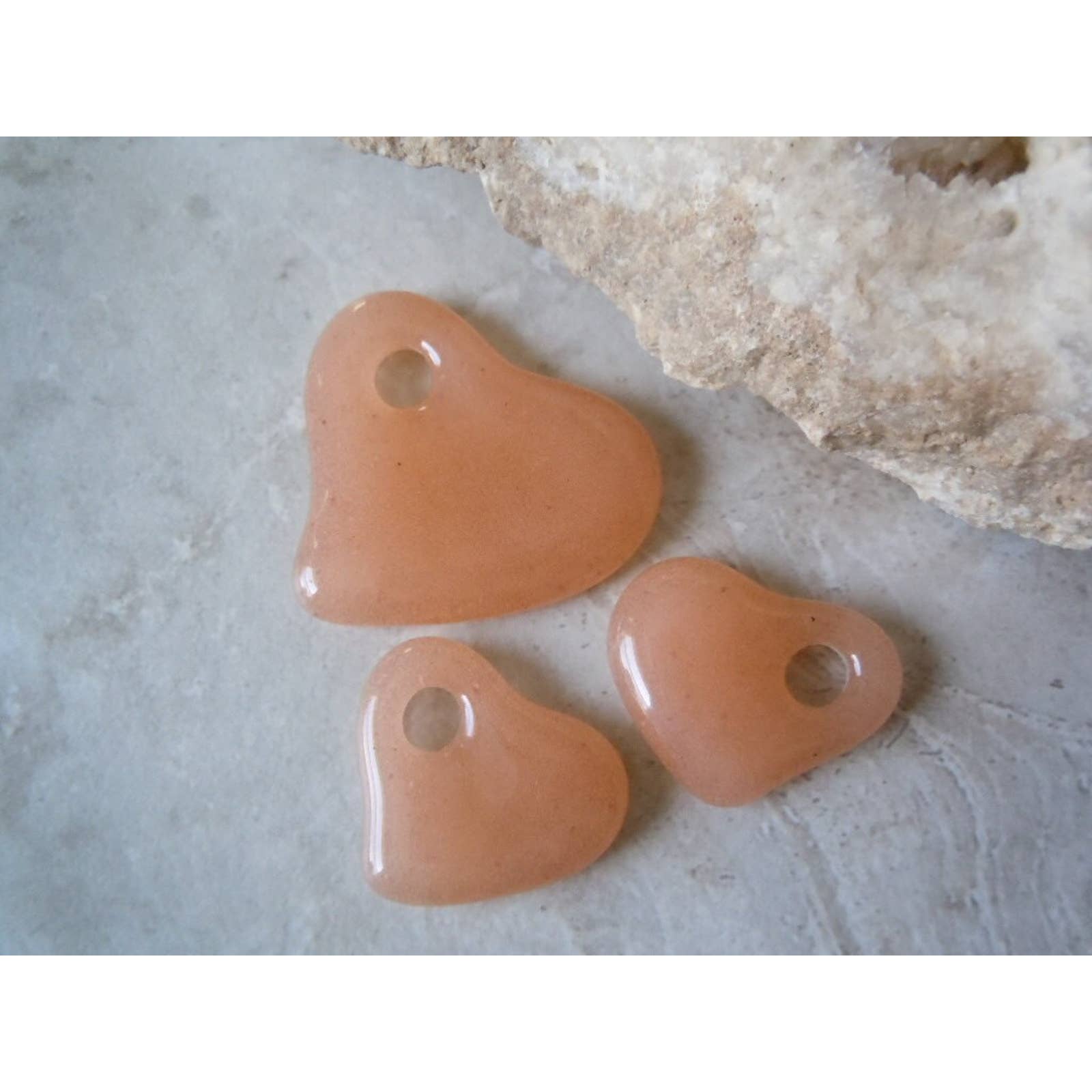 Light Pink Champagne Blush. Cast Glass Hearts. Handmade Pendant Bead Set. C-05