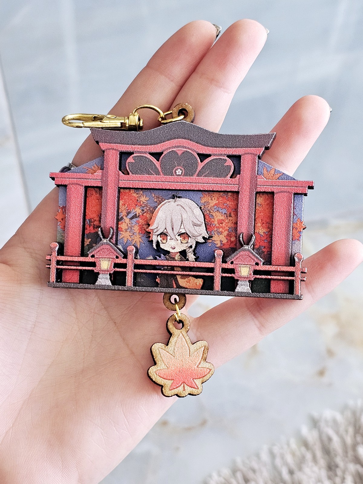 3d wood Kazuha keychain genshin